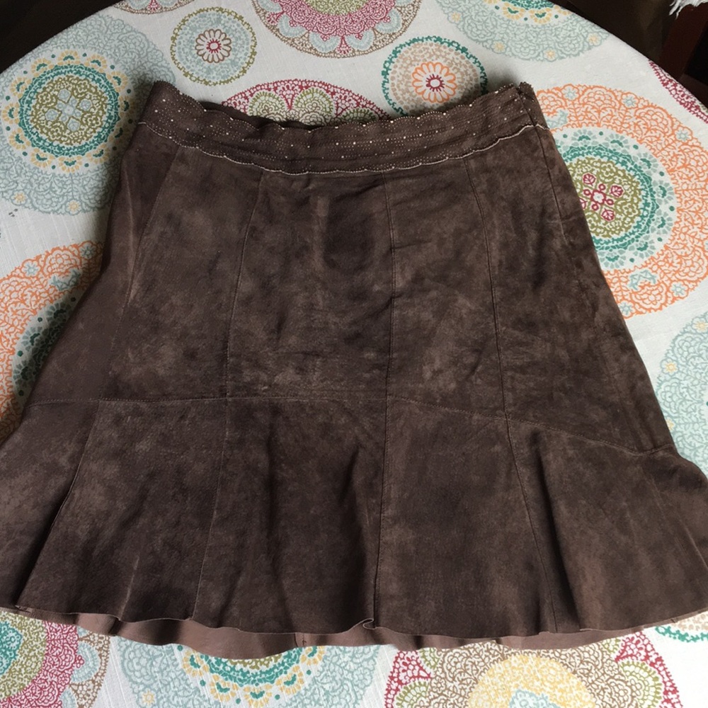 Cabi Brown Suede Suede A-Line Pleated Skirt 14